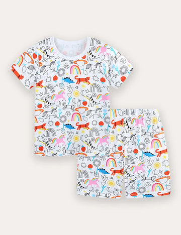 Unicorn Print Short Sleeve T-Shirt and Shorts Set